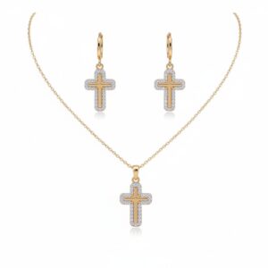 Set de Collar Cruz Destellante con Aretes Colgantes para Mujer
