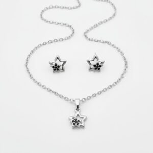 Juego de Aretes y Collar Estrellitas Doble Plateado en Rodio | ÚTLIMAS UNIDADES