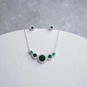 Set Elegancia Verde en Plata Esterlina Rodinada – Collar y Aretes Topos